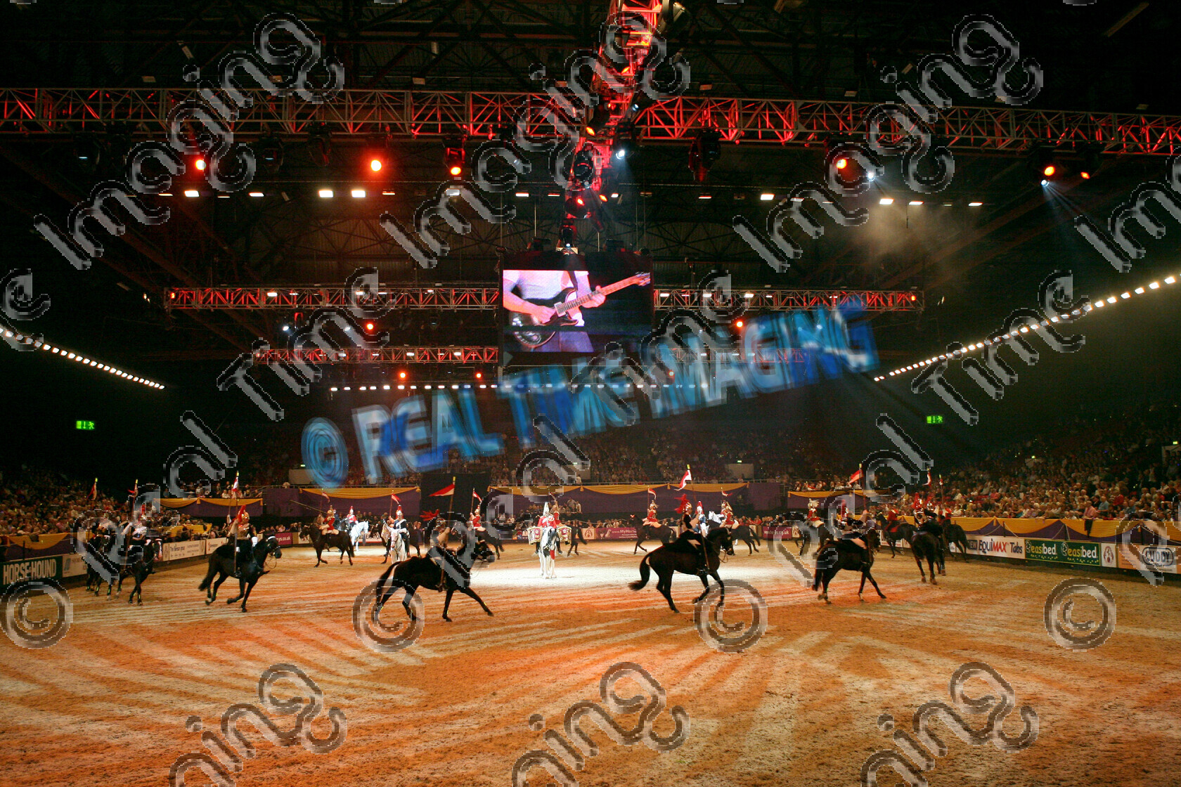 S08-59-18-010 
 Keywords: The Horse Of The Year Show, HOYS, NEC Arena, Birmingham, UK, view landscape, Sunday, 12, October, 2008, Household Cavalry, Musical Ride, indoors